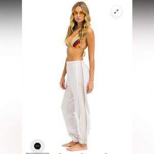 Aviator Nation 5 STRIPE SWEATPANTS - DOVE // WHITE // GREY Size Small New
